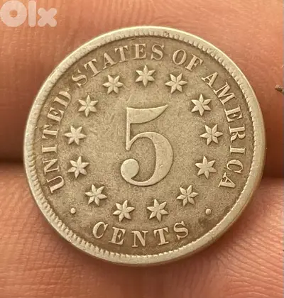 عملة ٥ سنت الدرع الاميركي سنة ١٨٦٨ بحالة ممتازة   5cents shield nickel