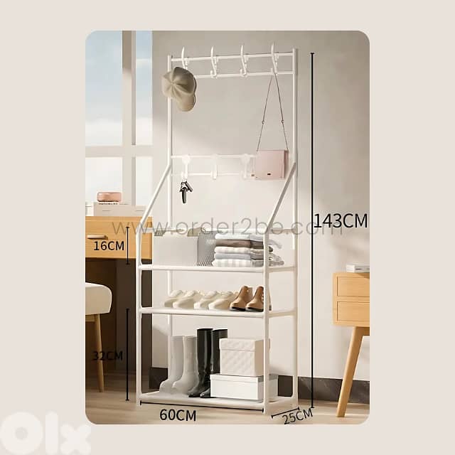 Modern Entryway Shoe Rack – 3 Tiers & 8 Hooks for Coats, Shoes & Bags 7