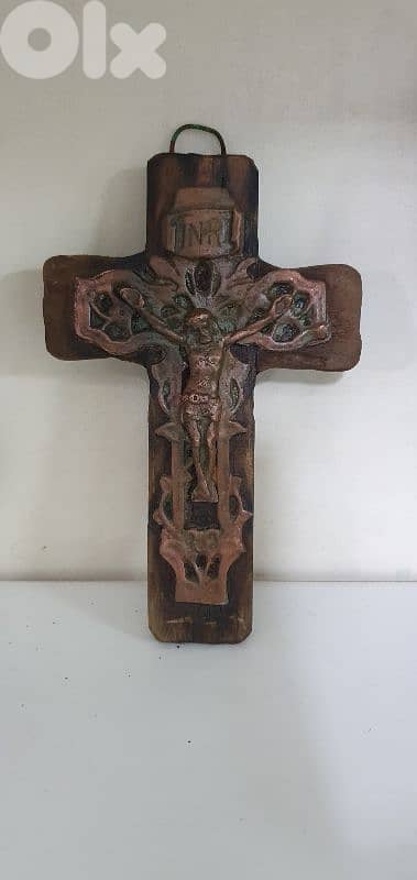 vintage cross hand made copper & wood 0