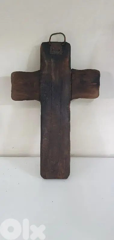 vintage cross hand made copper & wood