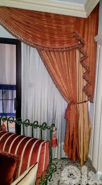 ستائر صالون فاخرة – تصميم كلاسيكي مزخرف مع Voile داخلي