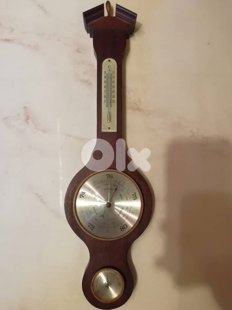 hygrometer barometer & thermometer in wooden frame 46cm 0