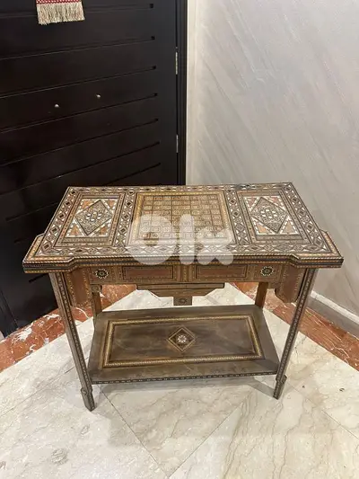 antique turkish tableطاولة لعب ورق و شطرنج تنزيل صدف خشب جوز روعة