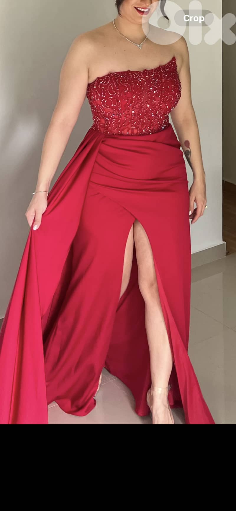 Red long dress with embroidery 0
