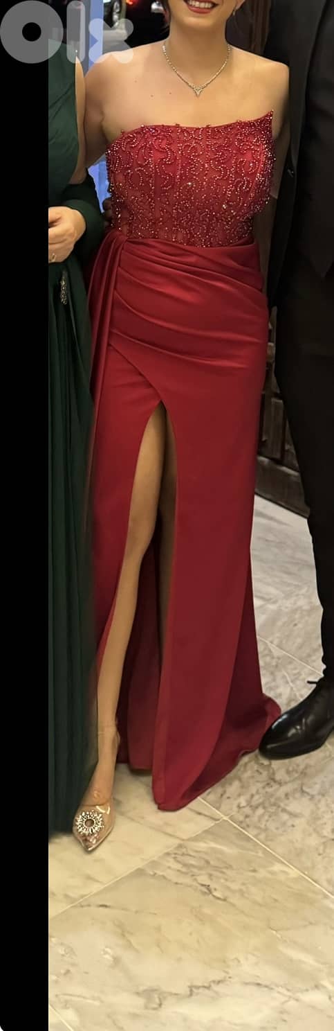 Red long dress with embroidery 1
