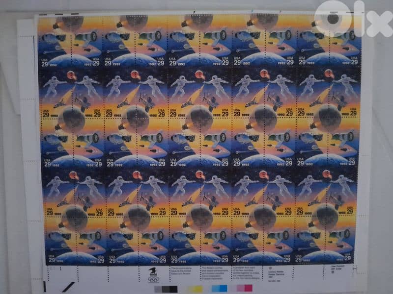 RARE - 1992 Space Accomplishments Russian/American Space sheet stamps 0