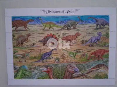 sheet of postage stamps from africa featuring Dinosaurs Tanzania