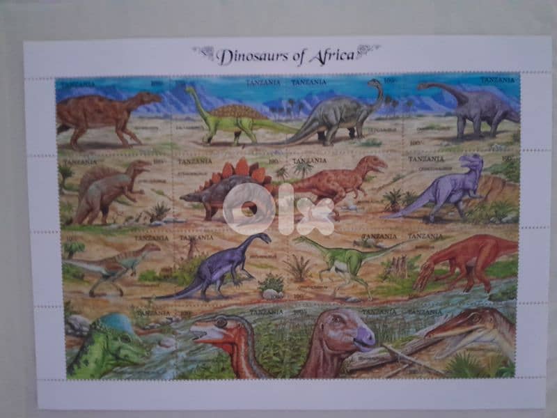 sheet of postage stamps from africa featuring Dinosaurs Tanzania 0