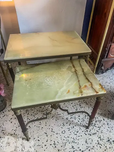 2 onyx and brass coffee tables