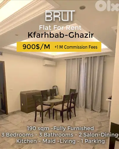 Fully furnished apartment for rent in Kfarhbab, Ghazir