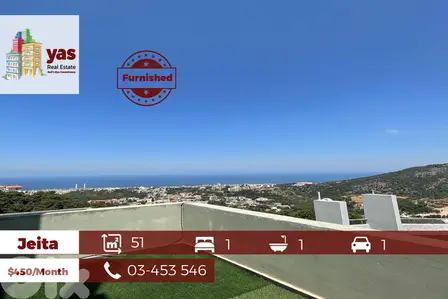 Jeita 51m2 | 13m2 Terrace | Furnished | Sea & Mountain View | KS |