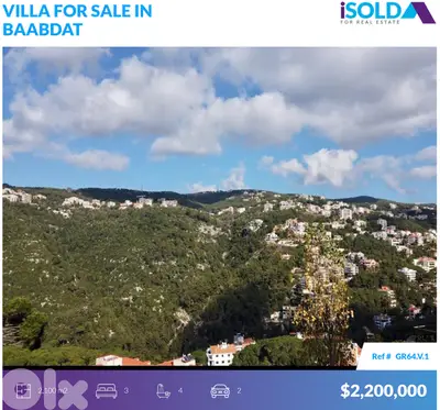 Triplex Villa+land+panoramic view 4sale in Baabdat - فيلا في بعبدات