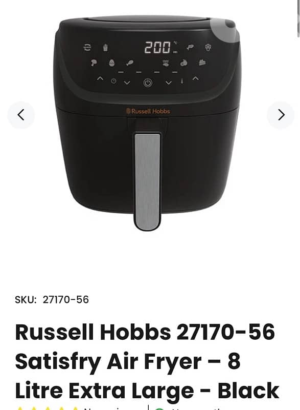 Russell Hobbs Air Fryer - 8 Litre Extra Large - Black 0
