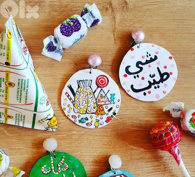 Real leather handpainted earrings 0