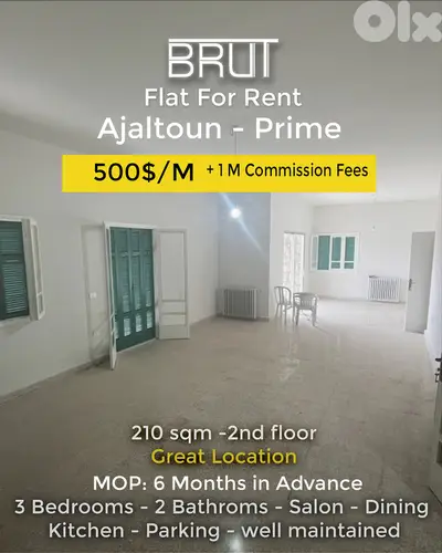 Flat for rent in Ajaltoun Prime - 210 sqm  -Longterm Rental