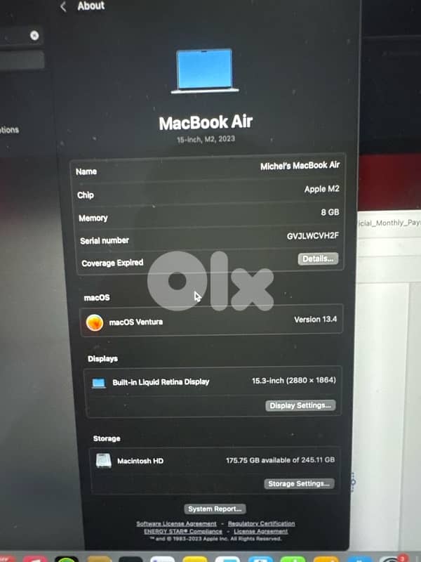macbook air m2 15” used like new 0