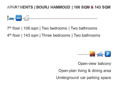 New Building 106m 2Bedroom+Parking Dora AutoRoute Beirut