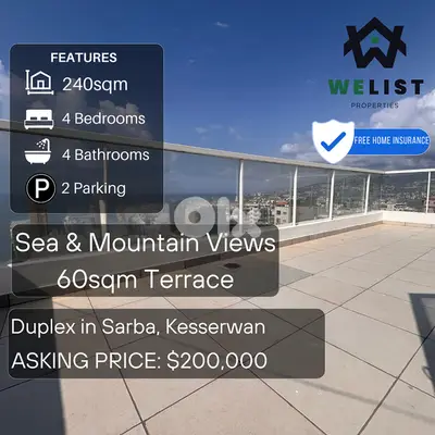 Duplex apartment for sale in Sarba دوبليكس للبيع في صربا