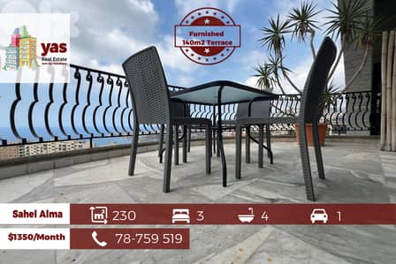 Sahel Alma 230m2 | 140m2 Terrace | Rent | Decorated | Furnished |EH/YV