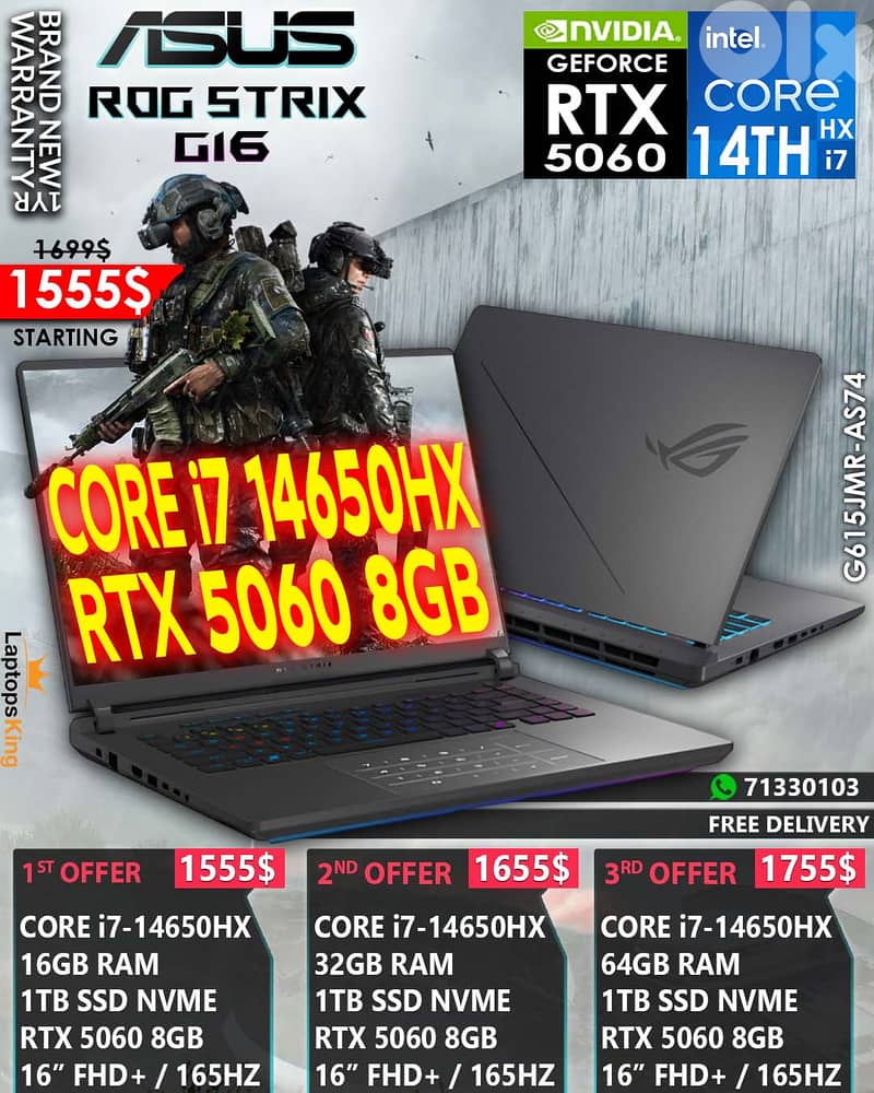 ASUS ROG STRIX G16 G615JMR-AS74 CORE i7-14650HX RTX 5060 16” FHD+ 165H 0