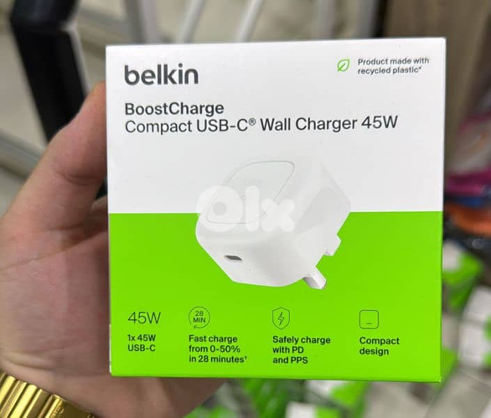 Belkin Boostcharge compact usb-c wall charger 45w 3pin white 0