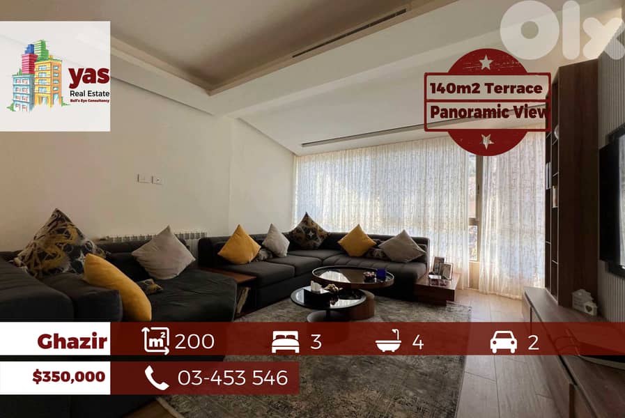 Ghazir 200m2 | 140m2 Terrace | Prime Location | Panoramic View | EH/IV 0