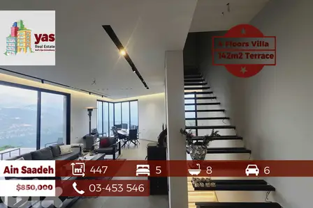 Ain Saadeh 447m2 | 142m2 Terrace | 4 Floors Villa |Astonishing View|OH