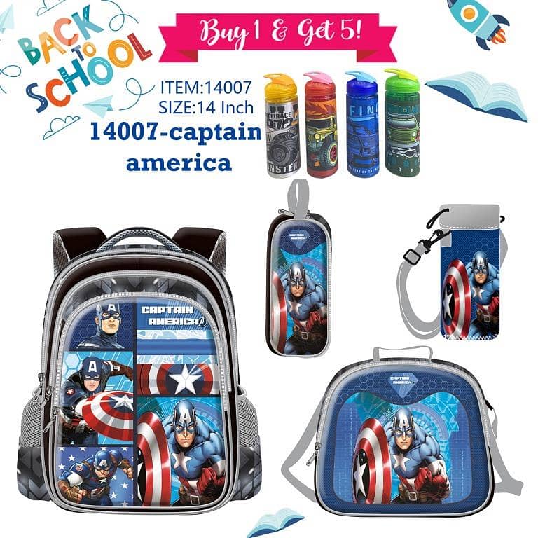 Genius 3D Character Kids School Bag 5Pcs Set 14"- حقيبة مدرسية للأطفال 3
