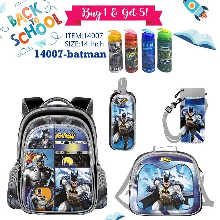 Genius 3D Character Kids School Bag 5Pcs Set 14"- حقيبة مدرسية للأطفال 4