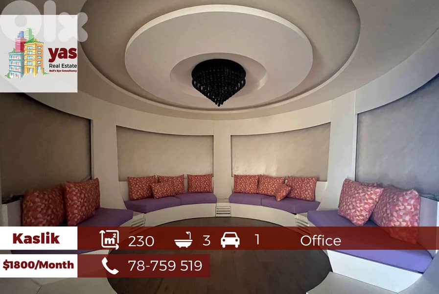 Kaslik 230m2 | Office For Rent | Prime Location | Active Street | EH 0