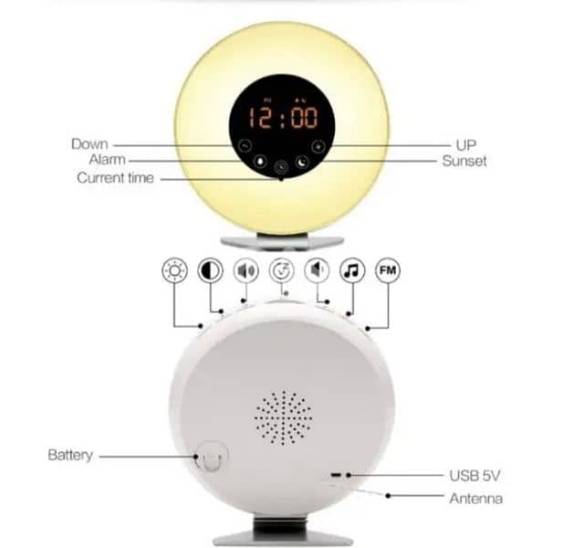 Simulated surise&sunset sleep light alarm clock + tadio/3$ delivery 4