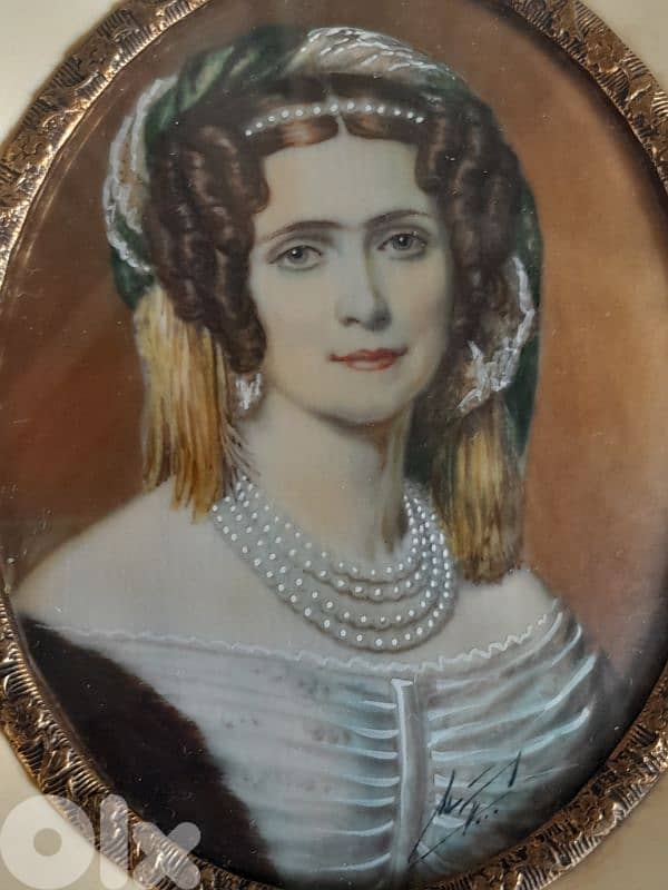 Original,hand portrait,signed Queen of Bavaria,Magnifying glass,Ivory. 0
