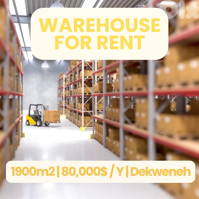 RAO26-4906 Warehouse 1900m2 for rent in Dekweneh, $ 6,666 cash 0