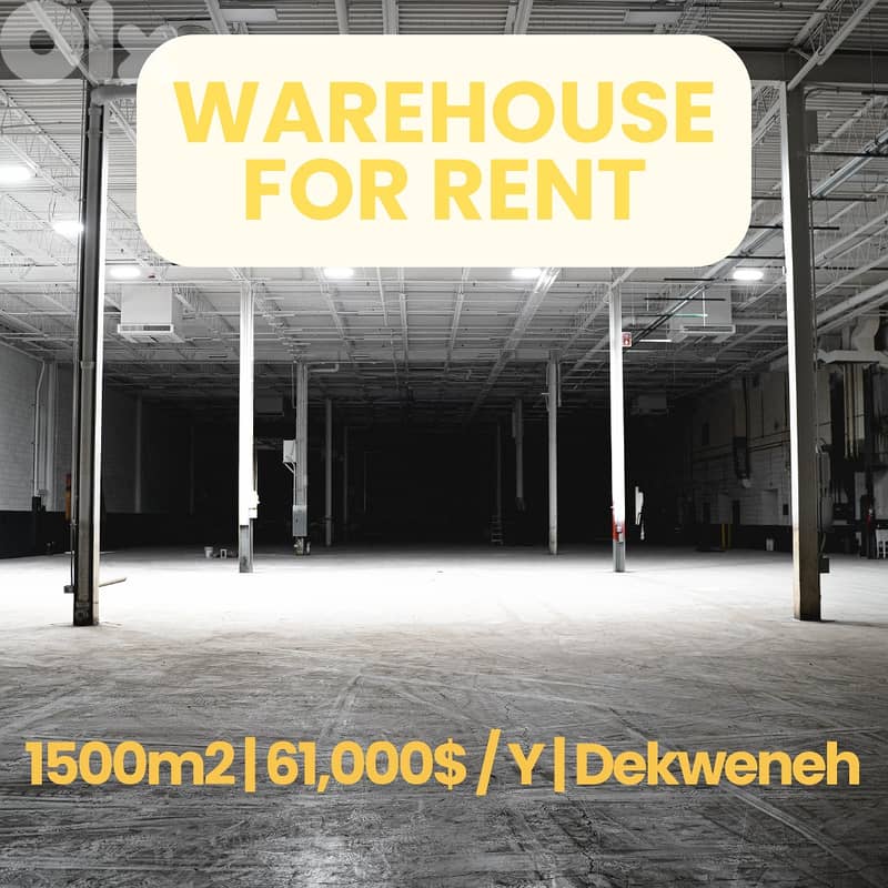 RAO26-4908 Warehouse 1500m2 for rent in Dekweneh, $ 5,100 cash 0