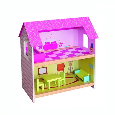 Wooden Princess Doll House With Furniture - منزل دمى الأميرات الخشبي