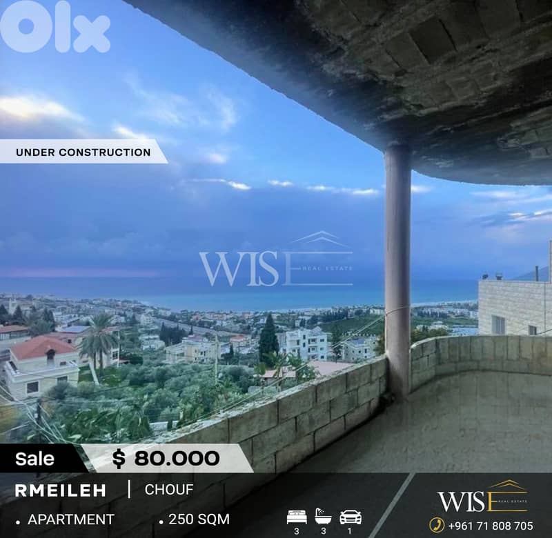 250 SQM Apartment Under Construction for SALE in Rmeileh - Chouf! 0