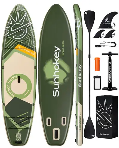 SUNHOKEY (Green) Stand Up Paddle Board (SUP) + D-rings for kayak seat