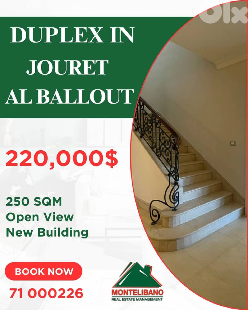 250 sqm Duplex For Sale in Jouret Al Ballout with Open View 0