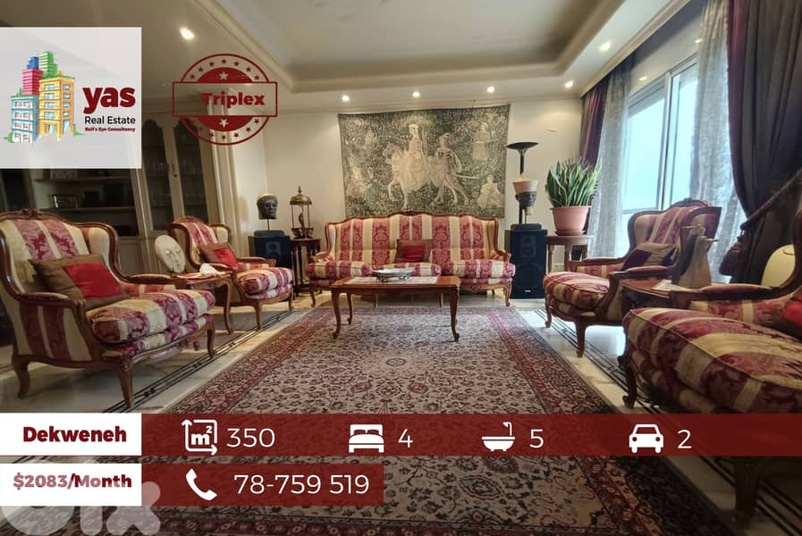 Dekweneh 350m2 | 40m2 Terrace | Triplex | Well Maintained |Rent |AA/TY 0