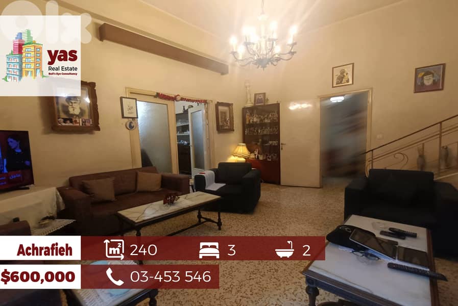 Achrafieh 240m2 | Spacious Flat | Well Maintained | Catch | AA/EL 0