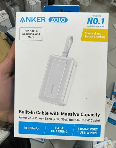 Anker zolo power bank (20k,30w,built in usb-c cable ) white 45$