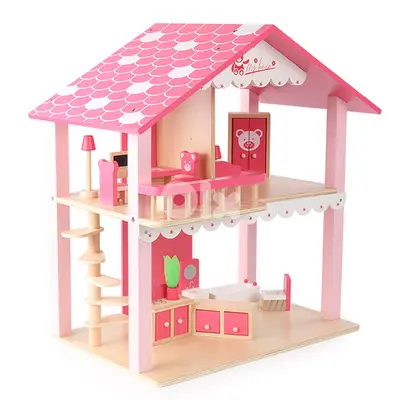 Wooden Doll House With Furniture 53x35x53 CM - منزل دمى خشبي مع أثاث
