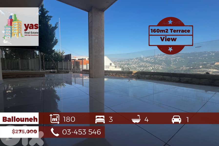 Ballouneh 180m2 | 160m2 Terrace | Brand New | Mountain View | KS | 0