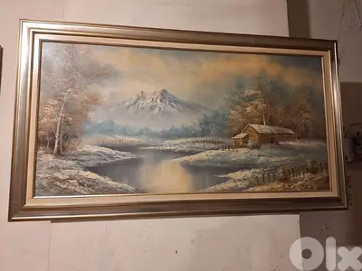 لوحة رسم زيتي اوروبية مميزة انتيك مع كادر خشب ناعم