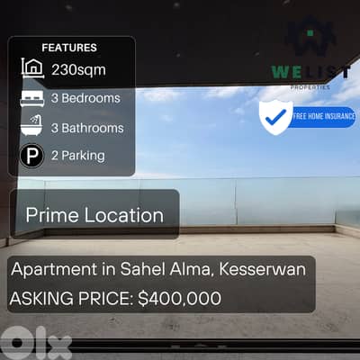 Apartment for sale in Sahel Alma شقة للبيع في ساحل علما