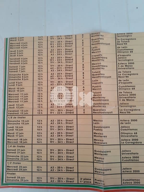 1986 Mondial Mexico  rare poster France + full Schedule 2