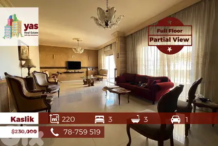 Kaslik 220m2 | Well Maintained | Partial View | Calm Area | EH