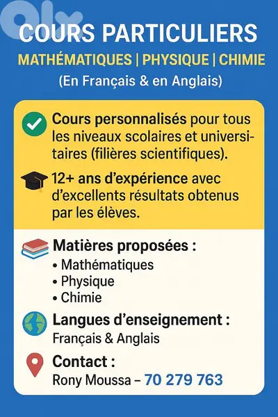 Cours Particuliers Mathématiques, Physique, Chimie