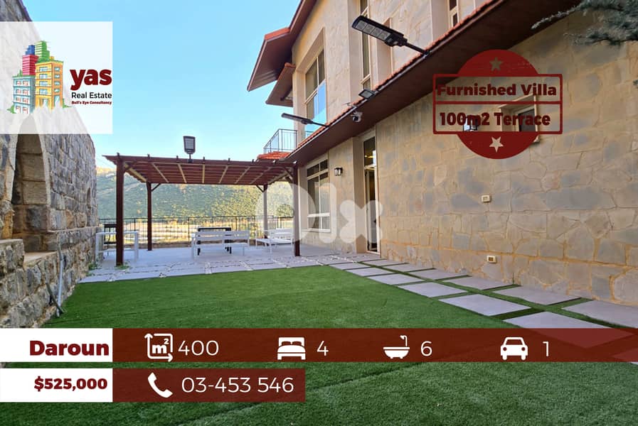 Daroun/Harissa 400m2 | 100m2 Terrace | Furnished Villa | High End | DA 0