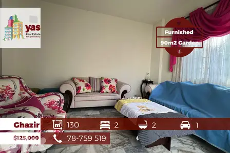 Ghazir 130m2 | 90m2 Garden | Furnished | Quiet Street | Calm | EH/IV